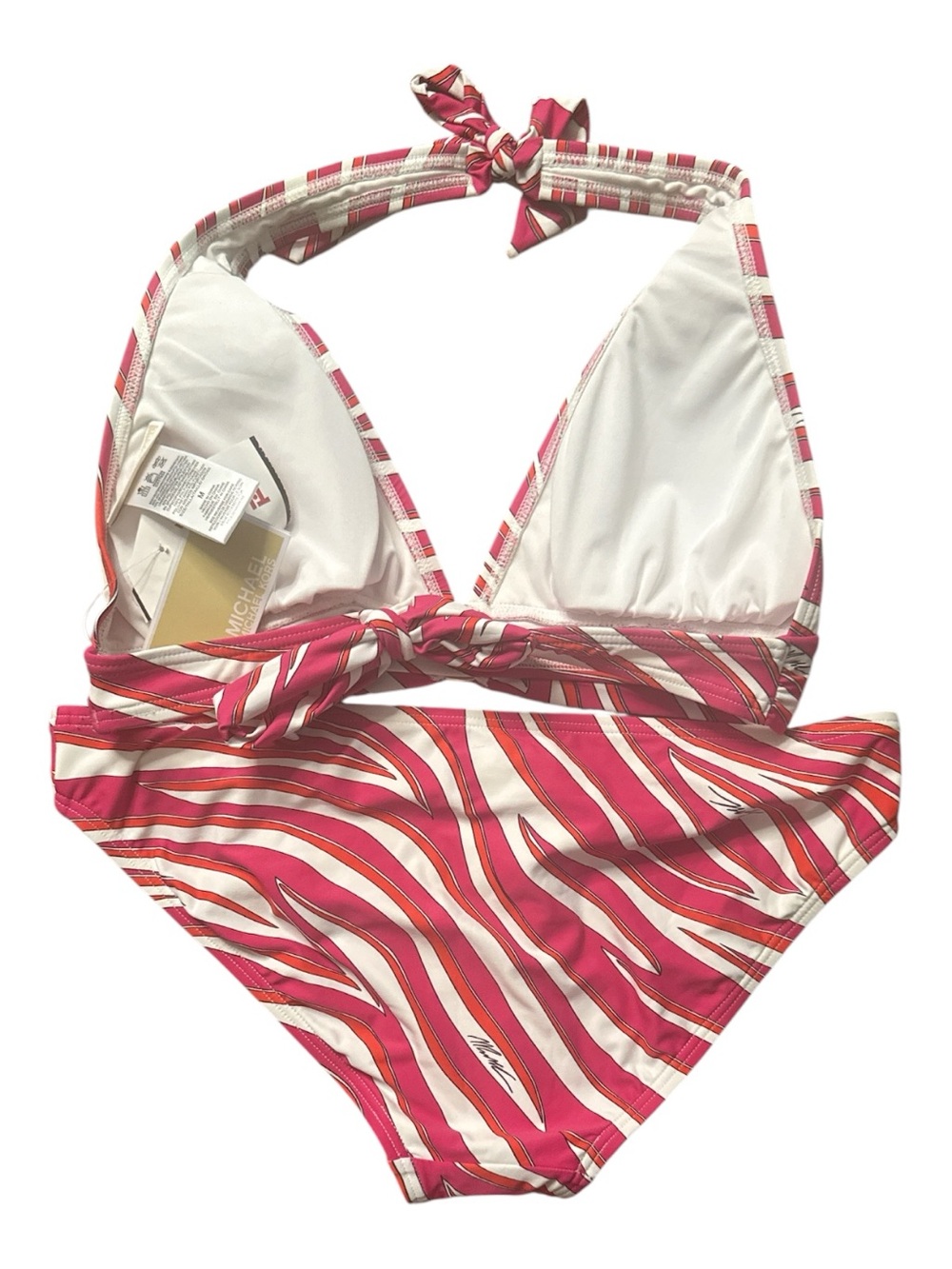 Michael Kors Pink and White Striped Halter Bikini Set Size Medium NWT - Picture 3 of 4